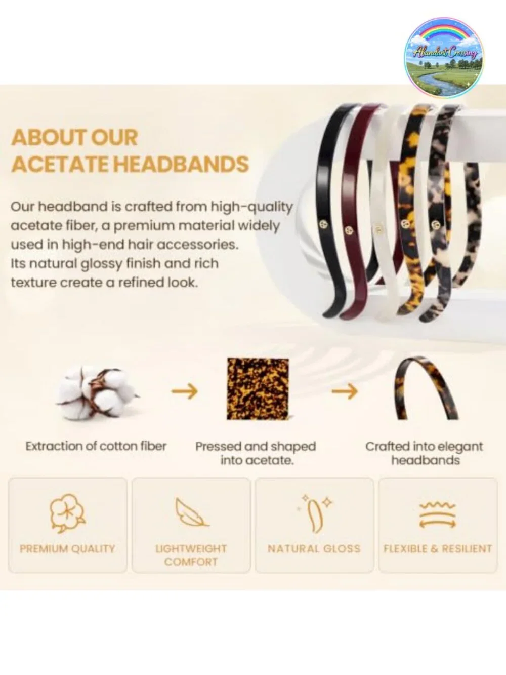 Comfortable Acetate Resin Hairband for Glasses, Non-Slip, No Headache, Flex
